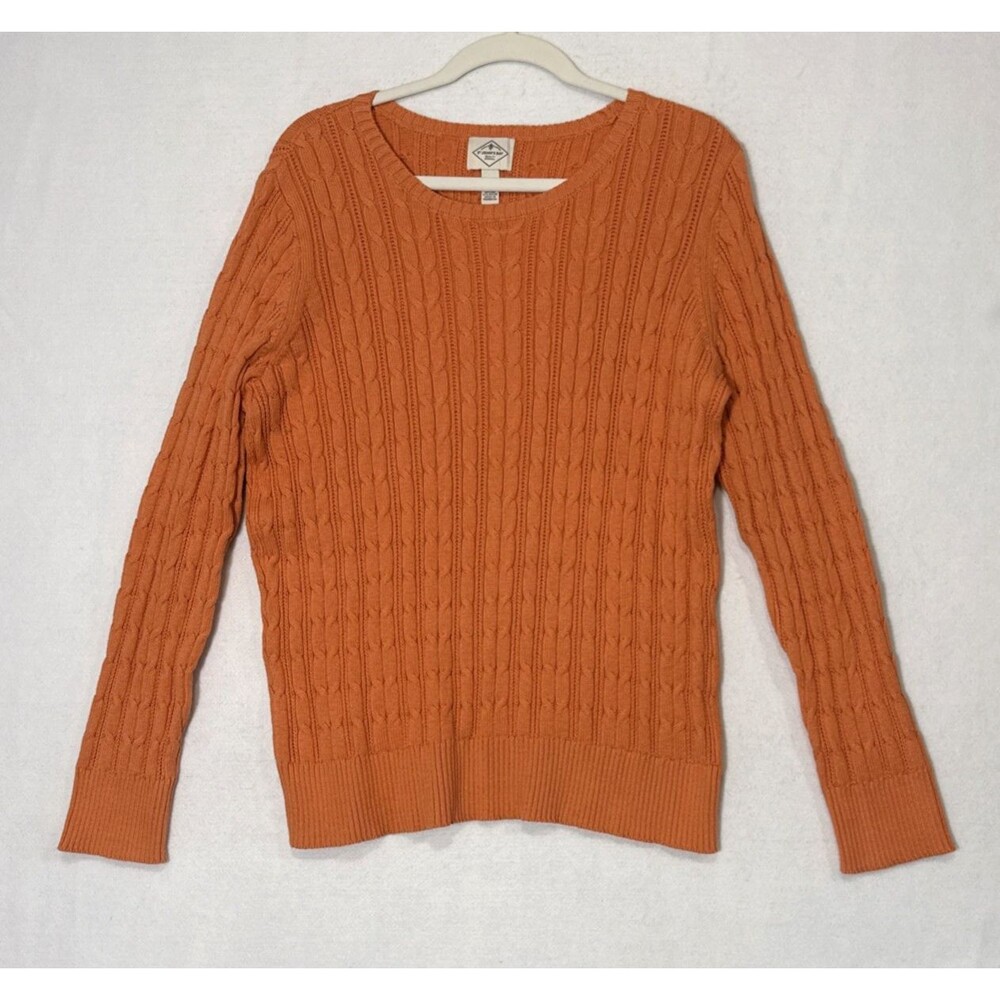 St Johns Bay Women's Orange Classic Cable Knit Sweater Sz 2x Long Sleeve Preppy